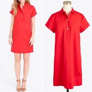 Women's J. Crew Collared Popover Short Shirt Dress Red Coral 100% Cotton Size M